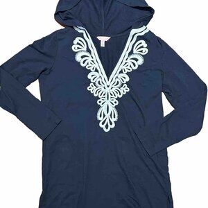 Lilly Pulitzer Noelle Hoodie Tunic Women’s Swim Coverup Beach Navy Blue XS
